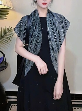 法式仿真丝轻薄春夏三角丝巾条纹