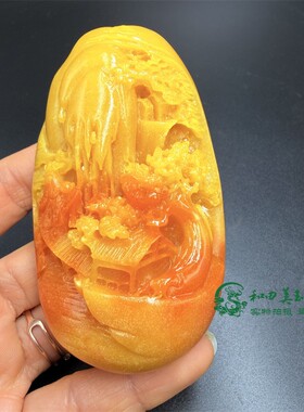 古玩杂项仿寿山石手把件小桥流水山水指日高升手把件复古工艺品