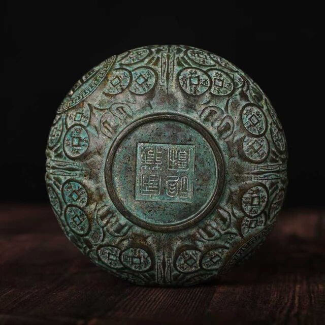Antique green rust alloy imitation copper fortune bowl ornaments