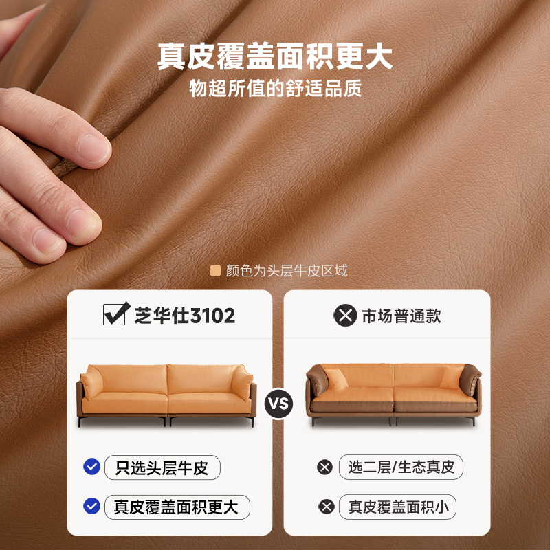 芝华仕真皮沙发现代极简全户型简约三人位直排客厅头层牛皮艺3102 - 图0