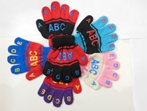 Children ABC Knitted Magic Gloves 2023 Autumn Winter New Warm Male Girl Full Finger Gloves Cartoon Alphabet Elementary School Kids Writing Homework Sub-Finger Gloves Baby Cute Printed Thickened Gloves