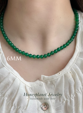 森糖手工制绿玛瑙串珠项链925银