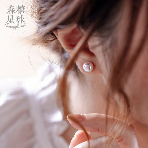 森糖星球*寒露*法式高级感耳钉天然淡水馒头圆珍珠14k包金耳环女 - 图0