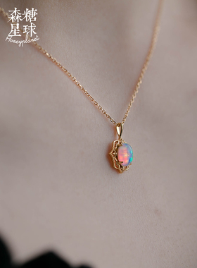 欧泊石925纯银复古项链