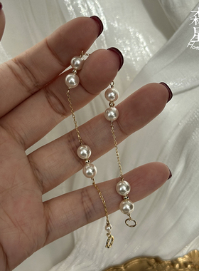 珍珠森糖蝴蝶结925银镀金女手链