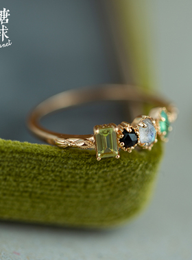森糖星球女925银复古橄榄石戒指
