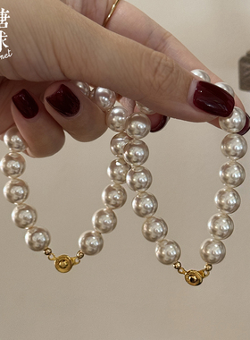 森糖法式复古金纽扣施家珍珠手链