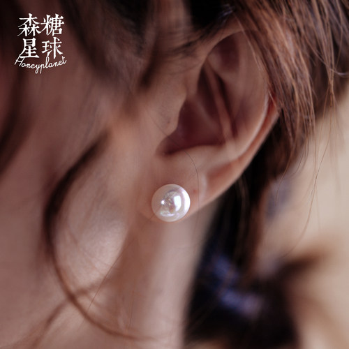 森糖星球*寒露*法式高级感耳钉天然淡水馒头圆珍珠14k包金耳环女 - 图1