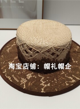唯美英伦蕾丝镂空平顶太阳帽