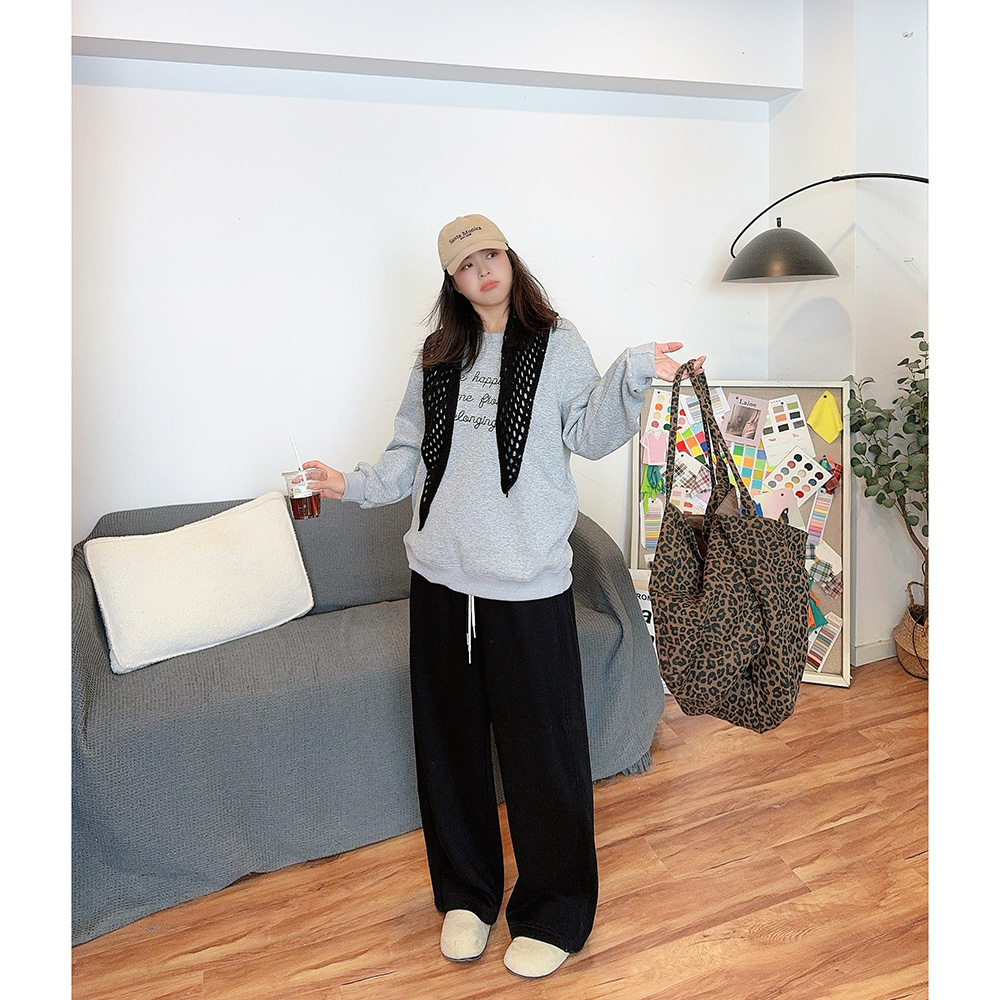 【12/8 0点 新品】设计感宽松阔腿弯刀裤加绒休闲裤 - 图1