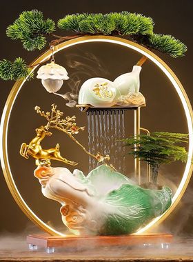 陶瓷招财流水白菜鹿摆件乔迁礼