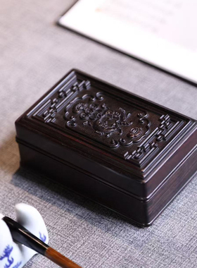 红木盒带盖实木印章盒首饰盒雕刻