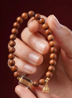 银镀金莲蓬手链檀木古风天然香味