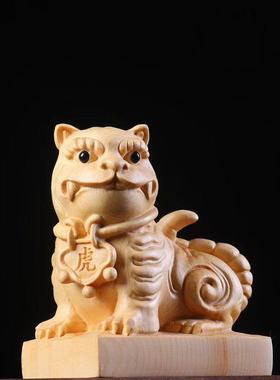 虎爷实木虎虎生威创意摆件木雕黑虎大将军民俗下坛元帅生肖虎桧木