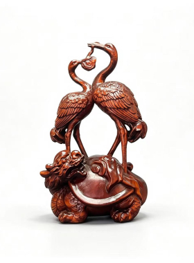 祝寿礼品龟鹤延年龙龟仙鹤衔灵芝实木雕刻贺寿吉祥桌面摆件工艺品
