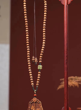 扇子项链吊坠木质女古风挂件檀香