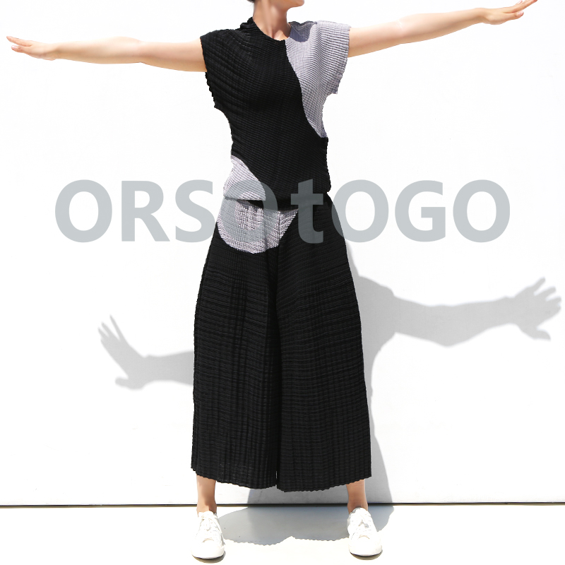 ORSO新款原创设计师褶皱女装拼色短袖女衬衫设计女小众感女上衣