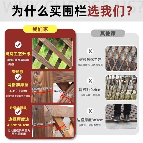 户外防腐木栅栏隔断围栏庭院篱笆花园阳台墙面屏风网格爬藤花架 - 图1