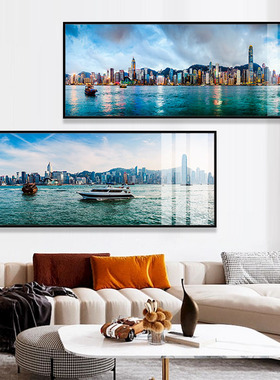 香港大城市风景装饰画外贸公司会客室背景墙挂画客厅沙发大幅壁画