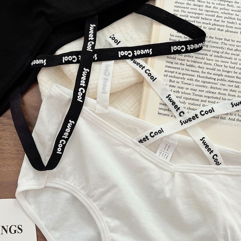 轻氧小蛮腰~字母交叉系带性感纯棉内裤女简约夏季薄款少女三角裤,淘宝优惠券,粉丝福利购,淘宝优惠卷