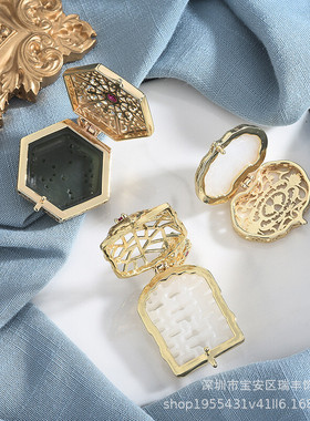 嘎乌盒子镂空复古紫檀香丸香料镶嵌和田玉可打开香囊宋锦吊坠空托