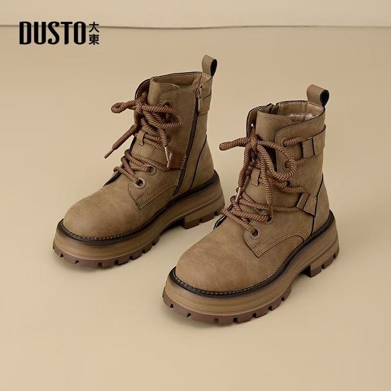 大东马丁靴女鞋2024冬季新款时尚休闲粗跟侧拉链中跟圆头 - 图3