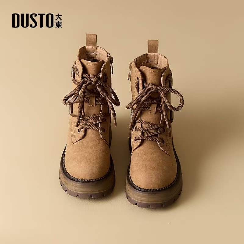 大东马丁靴女鞋2024冬季新款时尚休闲粗跟侧拉链中跟圆头 - 图2