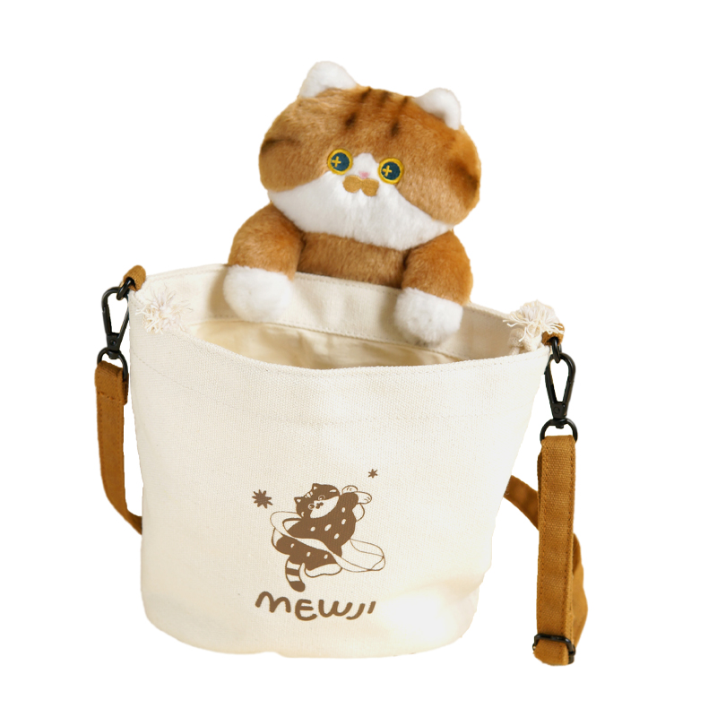妙吉原创猫咪可爱日系帆布毛绒公仔包水桶斜挎单肩磁扣礼物 MEWJI 妙吉原创猫咪可爱日系帆布毛绒公仔包水桶斜挎单肩磁扣礼物 MEWJI