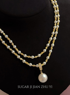 SUGAR 长款珍珠项链女款轻奢小众高级感颈链2025新款锁骨链配饰