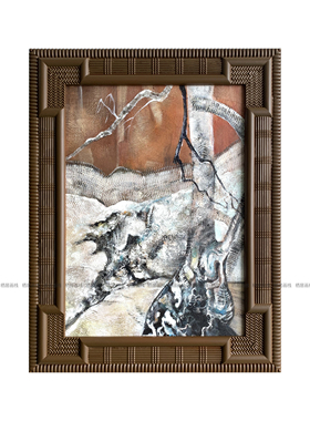 中古风木雕外框手绘画芯油画
