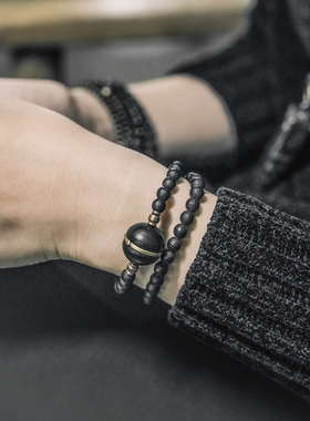 非鱼之家黑色哑光玛瑙女男手串