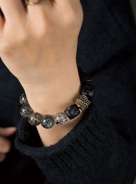 紫光檀木天然水晶小众设计手串