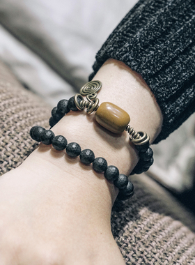 民族风黑色玛瑙珠子双层流苏手串