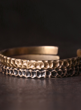 曲尾花原创设计铜饰开口手镯情侣