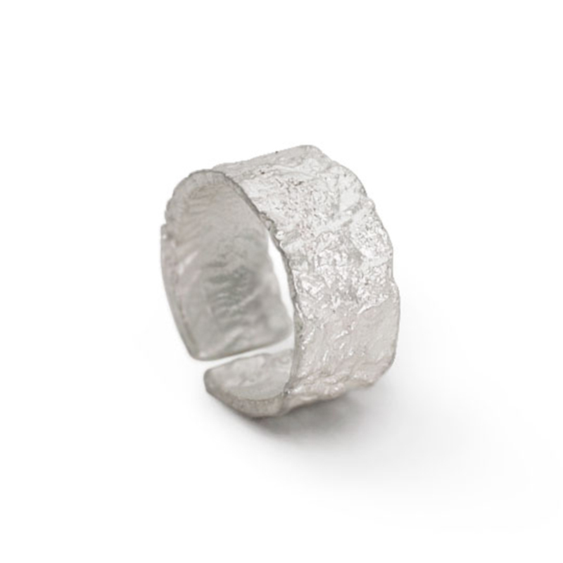 非鱼之家原创个性宽银戒指女 手工开口可调素戒ins肌理磨砂尾戒男 - 图3