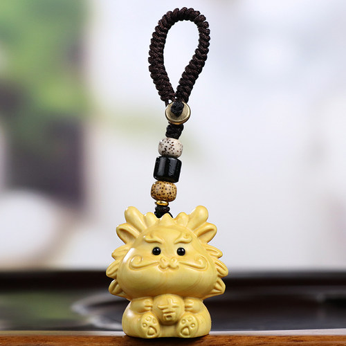黄杨木雕小萌龙新中式木质手把件生肖龙汽车钥匙扣包挂饰手机挂件 - 图1