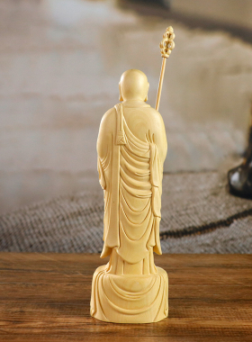 黄杨木雕刻地藏王家居装饰摆件