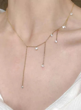 星光925纯银镀18K金高级感繁星流苏皓石项链女唯美颈链锁骨链新款