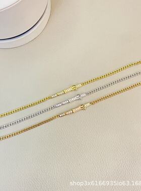 爱马家仕满钻手链女18k玫瑰金色马蹄皮带扣CNC猪鼻子H字母男跨境