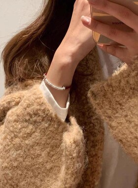 990银红绳盘缠手链女 本命年红色手串高级感百搭编织新中式手饰品