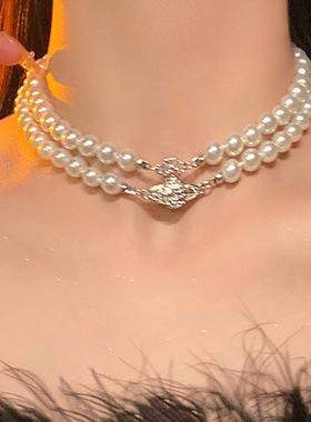 星球土星双层珍珠项链女choker轻奢高级感配饰多层小众锁骨颈链