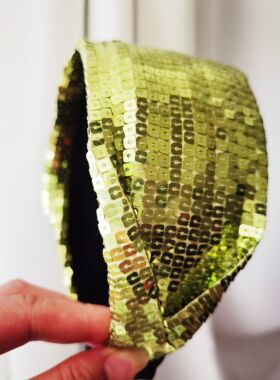 鞠子家发饰手作  金色手工珠片闪亮时髦超宽造型发箍头饰