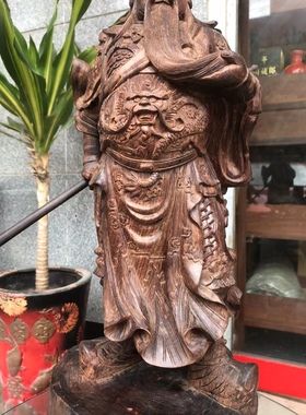 客厅玄关关公像大红酸枝红木摆设