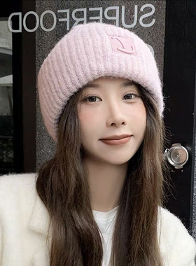 大头围毛线帽子女款秋冬季保暖堆
