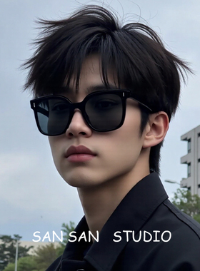 一体镜片黑色方框墨镜防紫外线