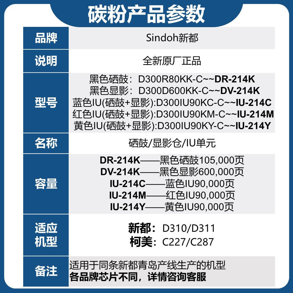 原厂耗材 新都D310套鼓 硒鼓 鼓组件DR214  D311显影组件IU214 - 图2