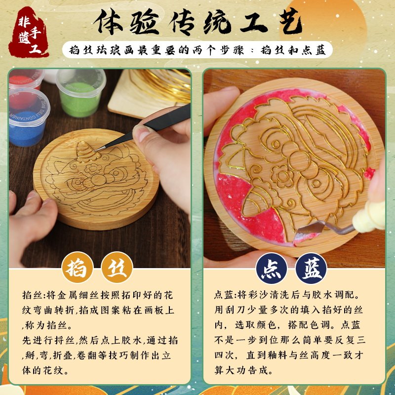 掐丝珐琅画杯垫diy手工材料景泰蓝非遗传统胡桃木杯垫敦煌工艺品,淘宝优惠券,粉丝福利购,淘宝优惠卷