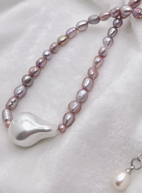 原创手作 超仙小极光仙女紫混彩双层扭花珍珠法式复古多戴项链