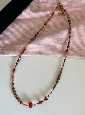 AC项链女安哥拉红玛瑙串珠饰品原创小众复古百搭锁骨链显白礼物