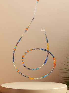 国风青金天然石红玛瑙彩色串珠项链原创设计小众首饰复古氛围感女